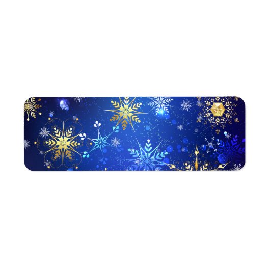 XMAS Blauwe Achtergrond met Golden Snowflakes Etiket (Voorkant)