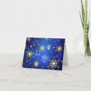 XMAS Blauwe Achtergrond met Golden Snowflakes Feestdagen Kaart