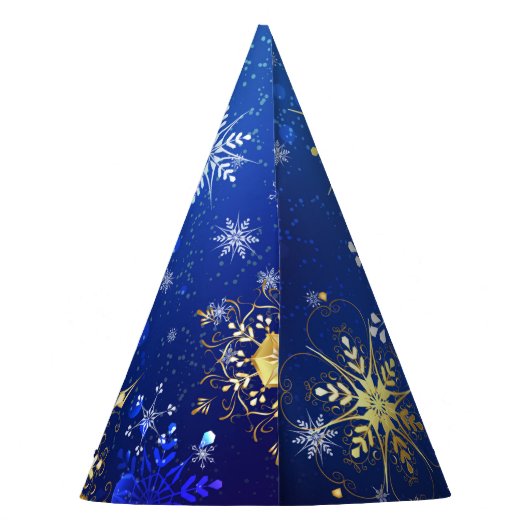XMAS Blauwe Achtergrond met Golden Snowflakes Feesthoedjes (Achterkant)