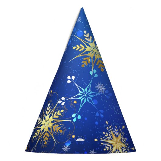 XMAS Blauwe Achtergrond met Golden Snowflakes Feesthoedjes (Links)