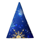 XMAS Blauwe Achtergrond met Golden Snowflakes Feesthoedjes (Rechts)