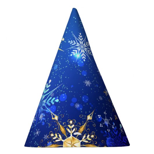 XMAS Blauwe Achtergrond met Golden Snowflakes Feesthoedjes (Rechts)