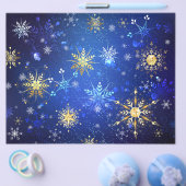 XMAS Blauwe Achtergrond met Golden Snowflakes Flyer (Enkel)