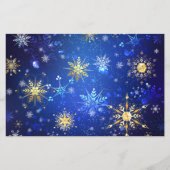 XMAS Blauwe Achtergrond met Golden Snowflakes Flyer (Voorkant)