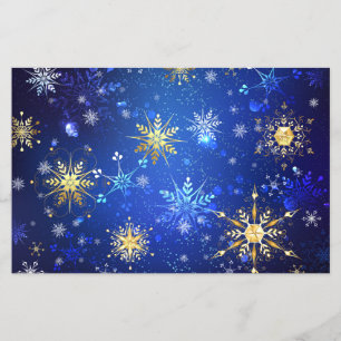 XMAS Blauwe Achtergrond met Golden Snowflakes Flyer