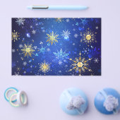 XMAS Blauwe Achtergrond met Golden Snowflakes Flyer (Enkel)