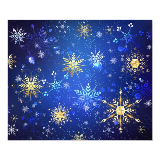 XMAS Blauwe Achtergrond met Golden Snowflakes Foto Afdruk (Voorkant)