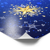 XMAS Blauwe Achtergrond met Golden Snowflakes Foto Afdruk (Hoek)