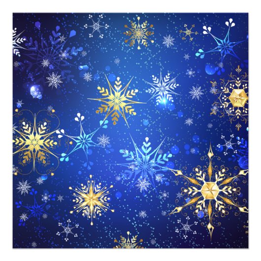 XMAS Blauwe Achtergrond met Golden Snowflakes Foto Afdruk (Voorkant)
