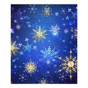 XMAS Blauwe Achtergrond met Golden Snowflakes Foto Afdruk