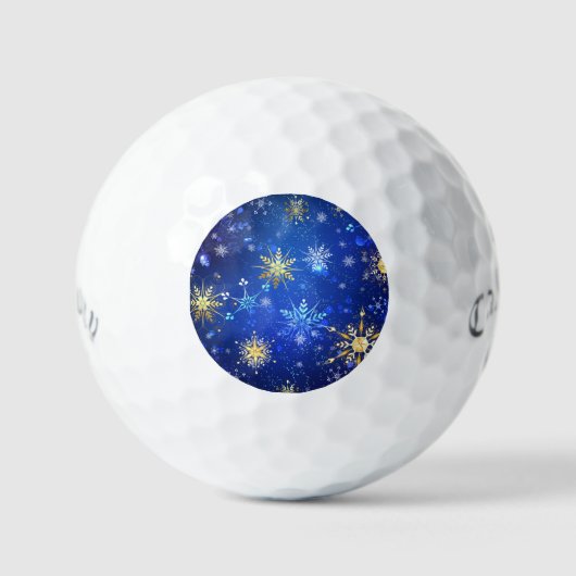 XMAS Blauwe Achtergrond met Golden Snowflakes Golfballen (Voorkant)