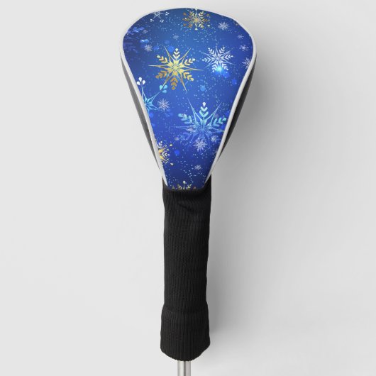 XMAS Blauwe Achtergrond met Golden Snowflakes Golfheadcover (Voorkant)