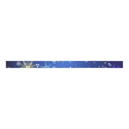 XMAS Blauwe Achtergrond met Golden Snowflakes Grosgrain Lint (Voorkant)