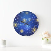 XMAS Blauwe Achtergrond met Golden Snowflakes Grote Klok (Huis)