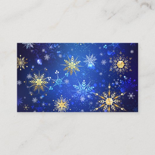 XMAS Blauwe Achtergrond met Golden Snowflakes Informatiekaartje (Voorkant)