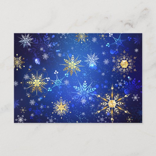 XMAS Blauwe Achtergrond met Golden Snowflakes Informatiekaartje (Voorkant)