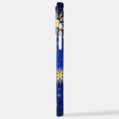 XMAS Blauwe Achtergrond met Golden Snowflakes iPhone Hoesje (Linkerkant)