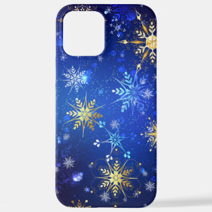 XMAS Blauwe Achtergrond met Golden Snowflakes iPhone 12 Pro Max Hoesje