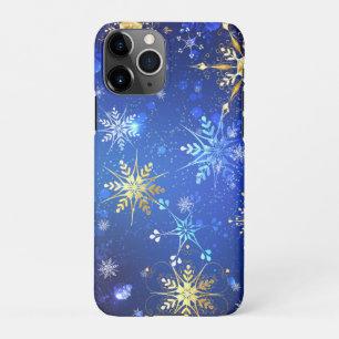 XMAS Blauwe Achtergrond met Golden Snowflakes iPhone 11Pro Hoesje
