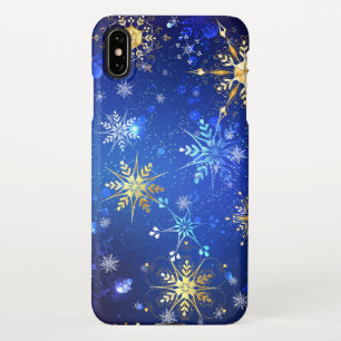 XMAS Blauwe Achtergrond met Golden Snowflakes iPhone XS Max Hoesje