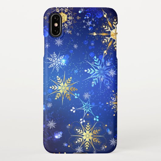 XMAS Blauwe Achtergrond met Golden Snowflakes iPhone Hoesje (Achterkant)