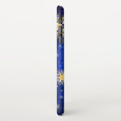 XMAS Blauwe Achtergrond met Golden Snowflakes iPhone Hoesje (Linkerkant)