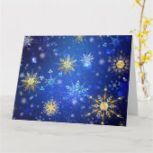 XMAS Blauwe Achtergrond met Golden Snowflakes Kaart (Gele Bloem)