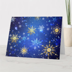 XMAS Blauwe Achtergrond met Golden Snowflakes Kaart