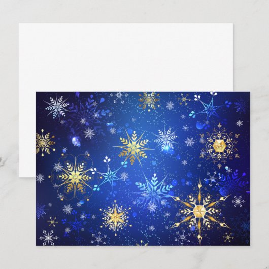 XMAS Blauwe Achtergrond met Golden Snowflakes Kaart (Voorkant / Achterkant)