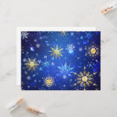 XMAS Blauwe Achtergrond met Golden Snowflakes Kaart (Voorkant / Achterkant in situ)