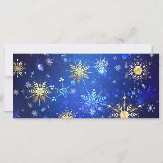 XMAS Blauwe Achtergrond met Golden Snowflakes Kaart (Voorkant)