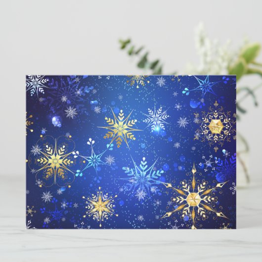 XMAS Blauwe Achtergrond met Golden Snowflakes Kaart (Staand voorkant)