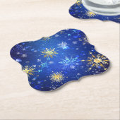 XMAS Blauwe Achtergrond met Golden Snowflakes Kartonnen Onderzetters (Gekanteld)
