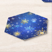 XMAS Blauwe Achtergrond met Golden Snowflakes Kartonnen Onderzetters (Schuin)