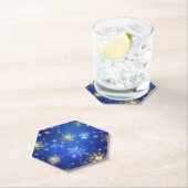 XMAS Blauwe Achtergrond met Golden Snowflakes Kartonnen Onderzetters (Insitu)