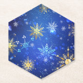 XMAS Blauwe Achtergrond met Golden Snowflakes Kartonnen Onderzetters (Voorkant)