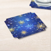 XMAS Blauwe Achtergrond met Golden Snowflakes Kartonnen Onderzetters (Gekanteld)
