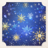 XMAS Blauwe Achtergrond met Golden Snowflakes Kartonnen Onderzetters (Voorkant)