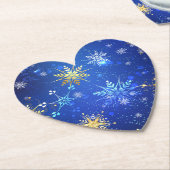 XMAS Blauwe Achtergrond met Golden Snowflakes Kartonnen Onderzetters (Gekanteld)