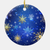 XMAS Blauwe Achtergrond met Golden Snowflakes Keramisch Ornament (Achterkant)