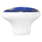 XMAS Blauwe Achtergrond met Golden Snowflakes Keramische Knop (Zijkant)