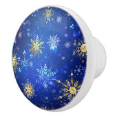 XMAS Blauwe Achtergrond met Golden Snowflakes Keramische Knop (Rechts)