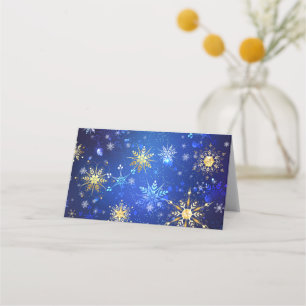 XMAS Blauwe Achtergrond met Golden Snowflakes Klantenkaartje