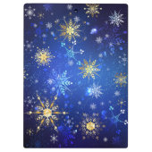 XMAS Blauwe Achtergrond met Golden Snowflakes Klembord (Achterkant)