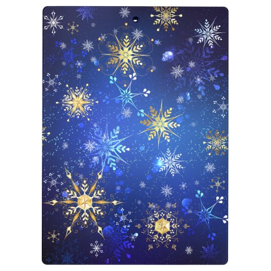 XMAS Blauwe Achtergrond met Golden Snowflakes Klembord (Achterkant)