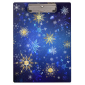 XMAS Blauwe Achtergrond met Golden Snowflakes Klembord (Voorkant)