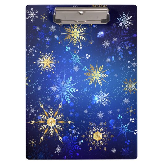 XMAS Blauwe Achtergrond met Golden Snowflakes Klembord (Voorkant)