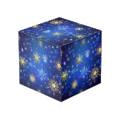 XMAS Blauwe Achtergrond met Golden Snowflakes Kubus (Achter hoekig)
