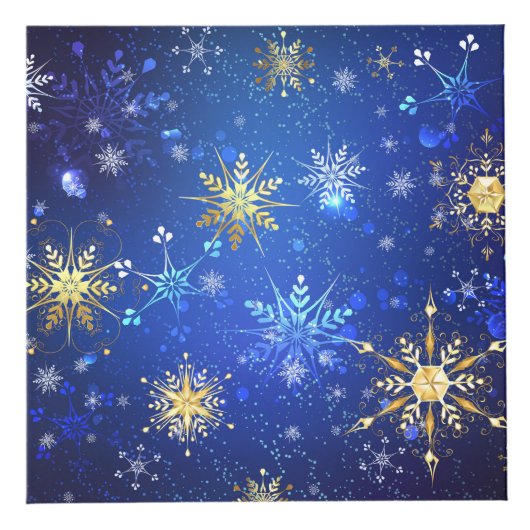 XMAS Blauwe Achtergrond met Golden Snowflakes Kubus (Voorkant)