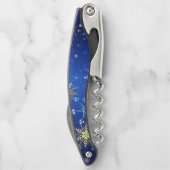 XMAS Blauwe Achtergrond met Golden Snowflakes Kurkentrekker (Achterkant)